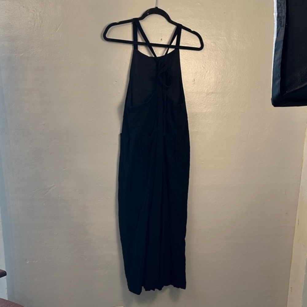 Easel Womens Textured Linen Wide Leg Jumpsuit OVerall Black Size Medium